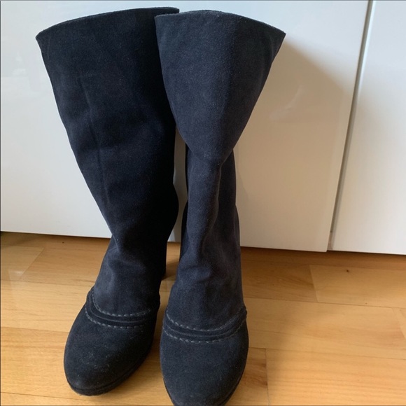 Prada Block Heel Suede Bootie Navy Blue 7.5 - Picture 5 of 7